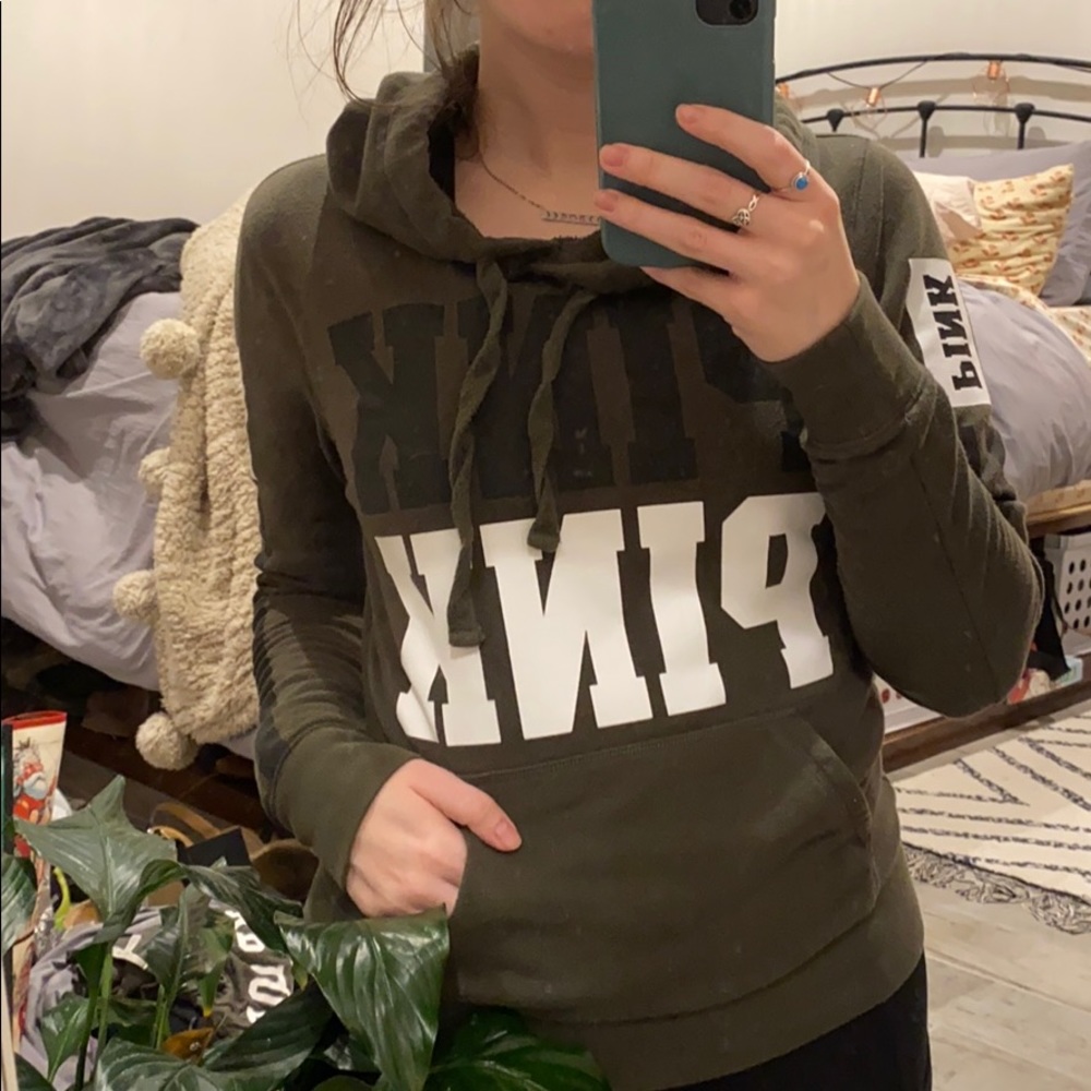 PINK Olive Green Hoodie